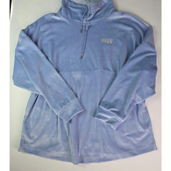 PINK Victoria's Secret Pullover Women's Large Fleece Velour Quarter Zip Pocket - Picture 2 of 16